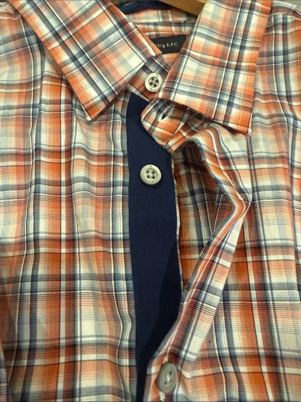 Banana Republic Orange and Blue Plaid Long-Sleeve Dress Shirt